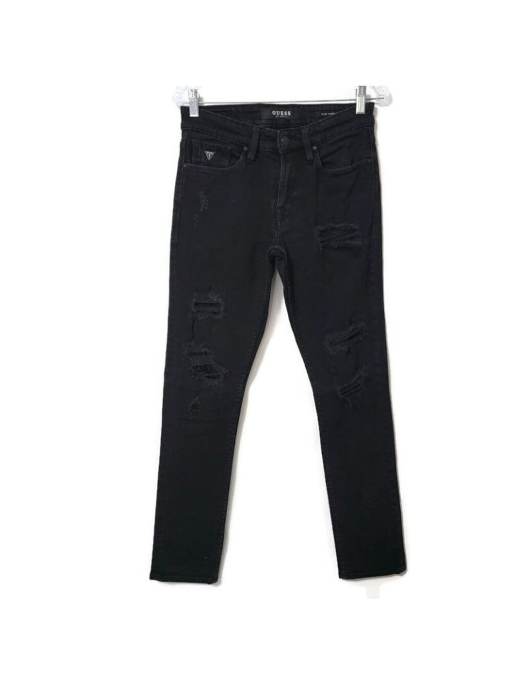 Guess Jeans 30x32 Mens Black Slim Tapered Torn Distressed Moto Ripped Denim